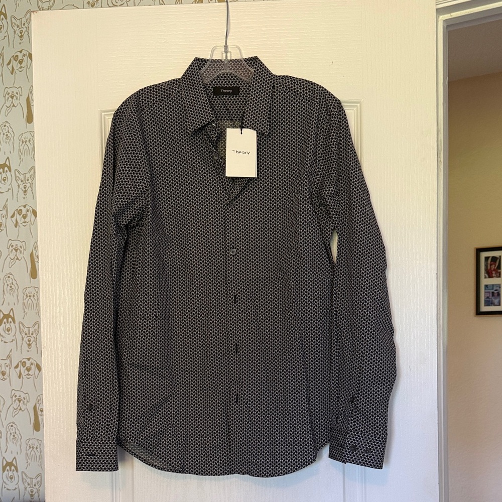 Theory Men's Black and White Patterned Button-Down Shirt